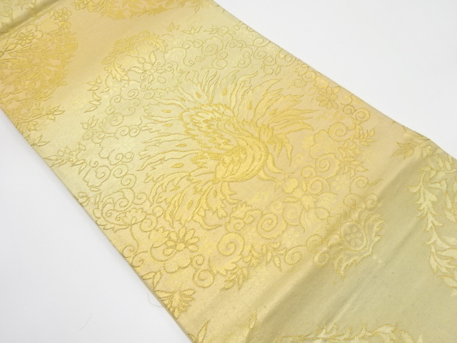 JAPANESE KIMONO / ANTIQUE FUKURO OBI / SILK / WOVEN PEACOCK & FLOWER